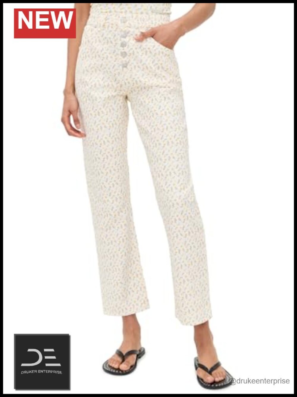 High-Rise Floral Print Wide Leg Denim Jeans